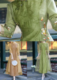 peopleterritory Retro Green Stand Collar Embroideried Patchwork Silk Dresses Spring LY1678