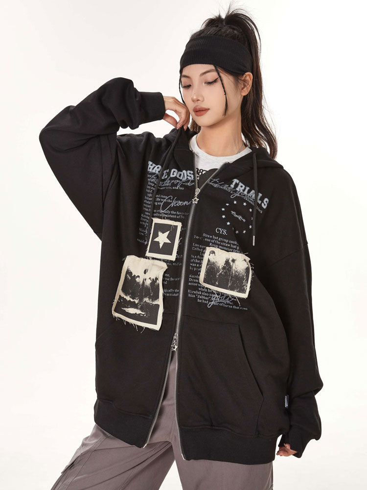 Territory Y2K Retro Patches Letter Print Hoodie