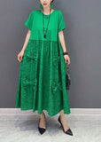 peopleterritory Simple Green O-Neck Patchwork Jacquard Cotton Long Dresses Summer LY1572