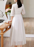 peopleterritory Simple White Stand Collar Embroideried Patchwork Silk Dress Spring LY1670