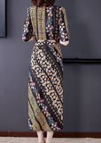 peopleterritory Slim Fit V Neck Cinched Print Chiffon Long Dress Summer LY1695