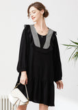 peopleterritory Style Black O-Neck Patchwork Ruffles Chiffon Party Dress Spring LY0292