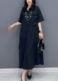 peopleterritory Style Black Peter Pan Collar Button Solid Maxi Shirts Dress Summer