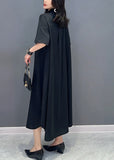 peopleterritory Style Black Peter Pan Collar Button Solid Maxi Shirts Dress Summer