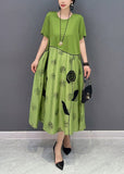 peopleterritory Style Green O-Neck Patchwork Floral Cotton Long Dress Summer LY1574