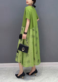 peopleterritory Style Green O-Neck Patchwork Floral Cotton Long Dress Summer LY1574