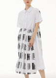 peopleterritory Style White Peter Pan Collar Geometric Patchwork Cotton Dress Summer LY1159
