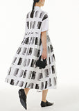 peopleterritory Style White Peter Pan Collar Geometric Patchwork Cotton Dress Summer LY1159