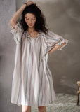 peopleterritory Style White V Neck Striped Cotton Long Dresses Summer LY1865