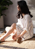 peopleterritory Style White V Neck Striped Cotton Long Dresses Summer LY1865