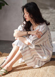 peopleterritory Style White V Neck Striped Cotton Long Dresses Summer LY1865