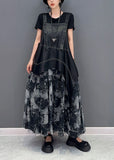 peopleterritory Stylish Black Asymmetrical Patchwork Exra Large Hem Chiffon Strap Dress Summer LY1587