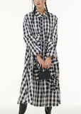 peopleterritory Stylish Plaid Peter Pan Collar Bow Patchwork Cotton Shirts Dresses Spring LY1160