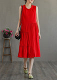 peopleterritory Stylish Red O-Neck Patchwork Cotton Party Dress Sleeveless TG1025