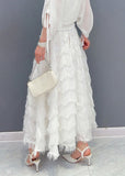 peopleterritory Stylish White Tassel Elastic Waist Maxi Skirt Spring