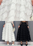 peopleterritory Stylish White Tassel Elastic Waist Maxi Skirt Spring