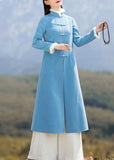 peopleterritory Unique Blue Patchwork Chinese Button Woolen Coat And Pants Two Pieces Set Spring LY1671