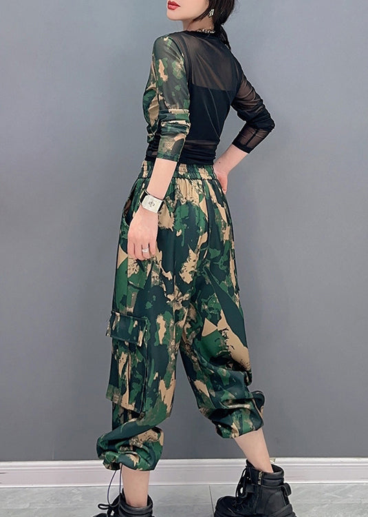 peopleterritory Unique Camouflage Print Tulle Patchwork Top And Pants Two Pieces Set Spring LC0303