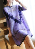 peopleterritory Unique Purple Stand Collar Print Party Dress Half Sleeve LY1459