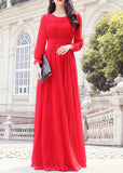 peopleterritory Unique Red O-Neck Slim Solid Chiffon Maxi Dress Spring LY1712