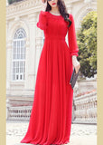 peopleterritory Unique Red O-Neck Slim Solid Chiffon Maxi Dress Spring LY1712