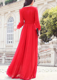 peopleterritory Unique Red O-Neck Slim Solid Chiffon Maxi Dress Spring LY1712