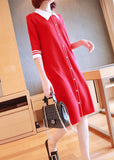 peopleterritory Unique Red Peter Pan Collar Button Knit Dresses Half Sleeve LY1446