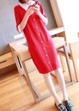 peopleterritory Unique Red Peter Pan Collar Button Knit Dresses Half Sleeve LY1446