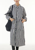 peopleterritory Unique White Peter Pan Collar Striped Pockets Patchwork Cotton Shirts Dress Spring LY1162