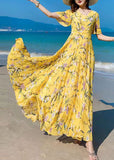 peopleterritory Vogue Blue V Neck Print Chiffon Maxi Beach Dresses Summer LY1727