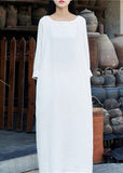 peopleterritory White O-Neck Solid Maxi Dresses Long Sleeve LY1954