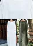 peopleterritory White O-Neck Solid Maxi Dresses Long Sleeve LY1954