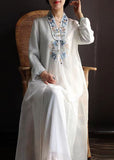 peopleterritory White Patchwork Silk Dress Tasseled Embroideried Spring LY1667