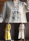 peopleterritory White Patchwork Silk Dress Tasseled Embroideried Spring LY1667