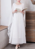 peopleterritory White Solid Chiffon Long Holiday Dresses Long Sleeve LY1779