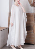 peopleterritory White Solid Chiffon Long Holiday Dresses Long Sleeve LY1779