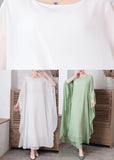 peopleterritory White Solid Chiffon Long Holiday Dresses Long Sleeve LY1779