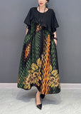 peopleterritory Women Black Print Patchwork Ruffled Silk Dress Summer LY1600