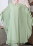 peopleterritory Women Pea Green Asymmetrical Solid Chiffon Long Dress And Wide Leg Pants Two Pieces Set Spring LY1736