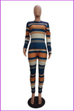 furdelashop Autumn Striped Print Bodycon Jumpsuit F1340