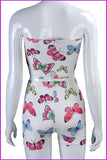 peopleterritory Butterfly Print Strapless Crop Top And Shorts Set DB1274