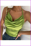 peopleterritory Chic Ladies Cowl Neck Ruched Halter Tank Tops FW8641
