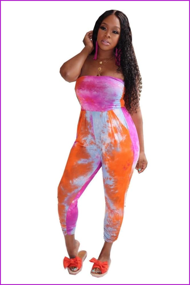 peopleterritory Dye Print Strapless Jumpsuits F1016
