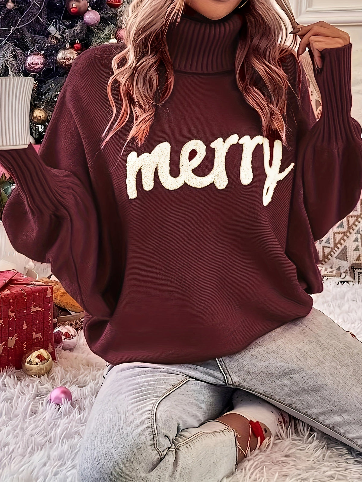 peopleterritory Christmas Turtleneck Sweater