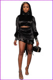 furdelashop Fashion Long Sleeve Crop Top Bodycon Skirts Set