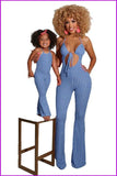 peopleterritory Halter Backless Mom And Kids Striped Jumpsuit DB404