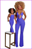 peopleterritory Halter Backless Mom And Kids Striped Jumpsuit DB404