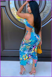 peopleterritory Halter Backless Printed 2 Piece Skirt Set DB1220