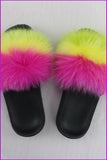 peopleterritory Hot Pink Yellow Green Mixed Fur Slides F726-01