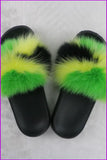 peopleterritory Jamaica Flag Green Yellow Black Mixed Fur Slides F726-10